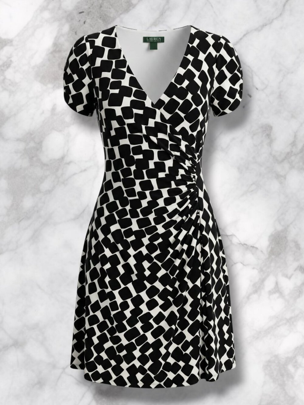 Lauren Ralph Lauren Cream Black Geometric Faux Wrap Dress 2